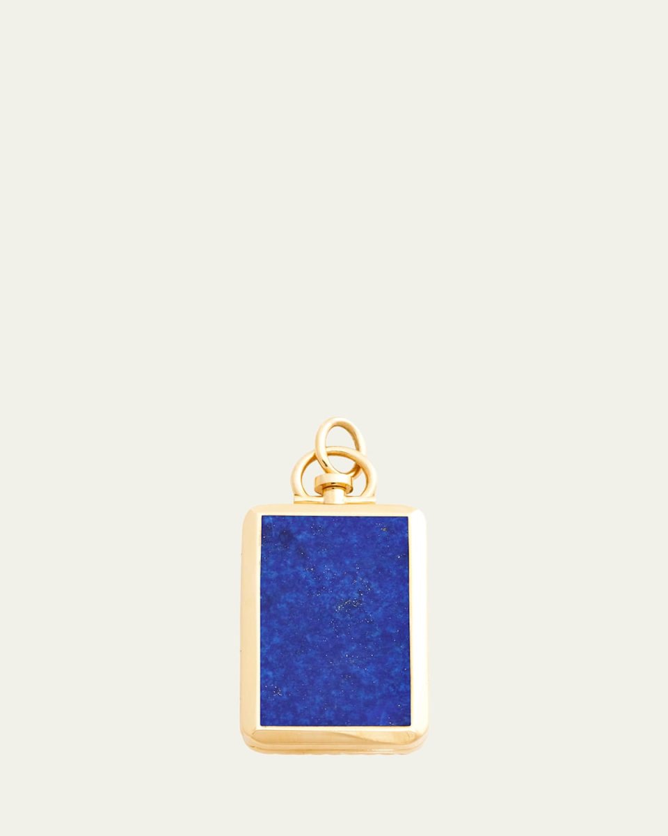 18K Rectangle Lapis Lazuli Barre Photo Locket Pendant